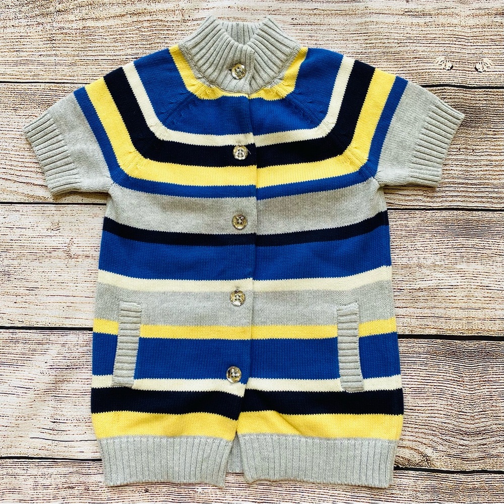 Gymboree Blue Grey Striped Long Cardigan Sweater Girl’s Size S 5 6